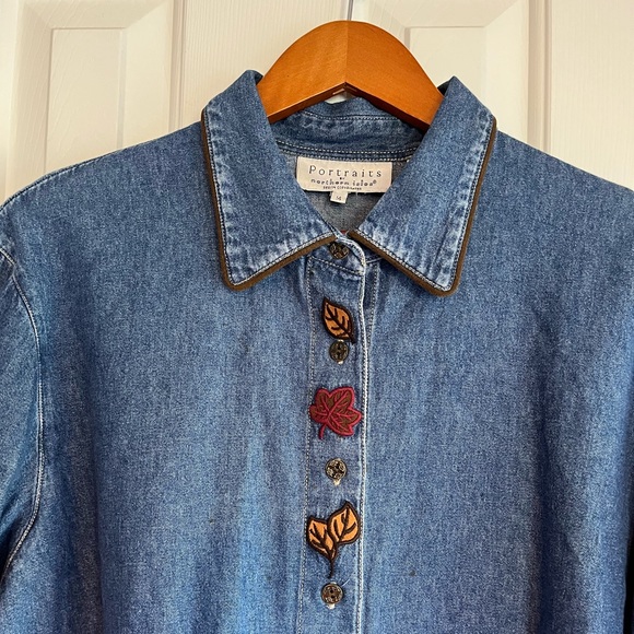 Portraits by Northern Isles Vintage Embroidered Button Down Leaf Design | 14 - Picture 2 of 6